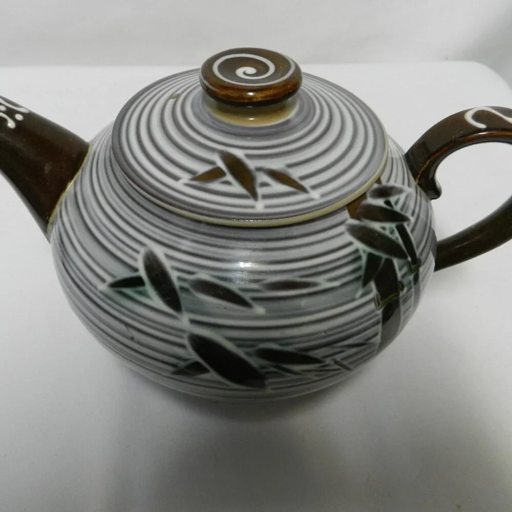 Craftsman China made in Japan Vintage ceramic Teapot w/ Bamboo Hand Crafted Art